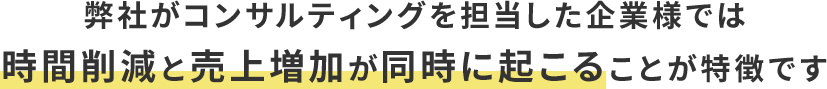 弊社がコンサルティングを担当した企業様では時間削減と売上増加が同時に起こることが特徴です